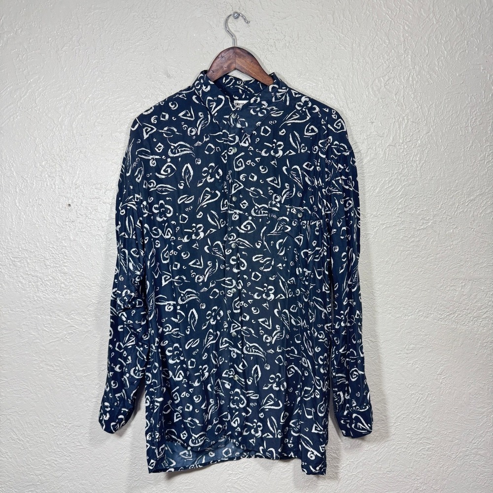 Vtg 90s Pierre Cardin Silk Blouse Large Geometric Art Gallery Old Money Luxury